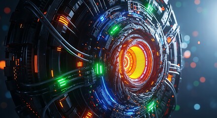 Abstract Futuristic Cybernetic Orb with Glowing Circuits and Energy Core