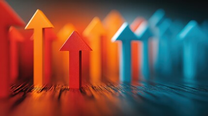 Financially Secure Uptrend Row of Arrows Representing Bond Market Growth on Table, Ideal for Business Presentations and Infographics, Inspiring Confidence and Stability.