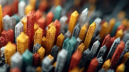 Vibrant, Colorful Sticks Arrangement on Black Background Ideal for Dynamic Marketing Campaigns, Evoking Creativity and Innovation.
