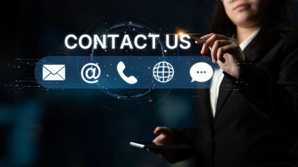 UI concept for contact us section showing icons for email, web, phone, and message. Contact and support icons help streamline business communication and improve customer contact experience. Spline