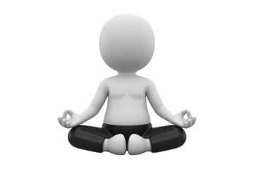 A 3D rendered image of a person meditating in a peaceful lotus pose. background removed