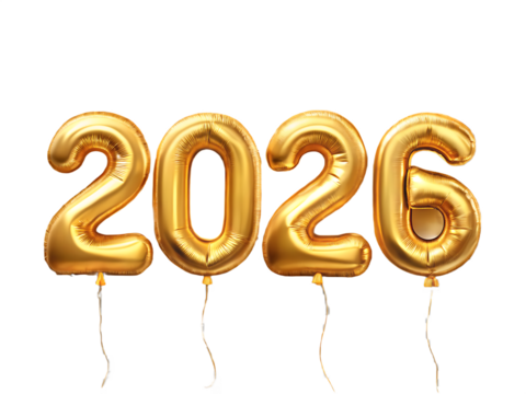 Golden number balloons isolated on a transparent background