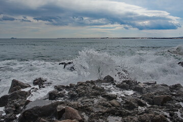 Russia. The Far East. The Kuril Islands. The picturesque rocky coast of Iturup Island in the Sea of Okhotsk.