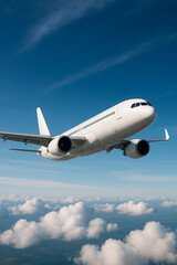 Obraz premium White Airplane in Flight Soaring High Adventure Travel Journey high quality realistic image.