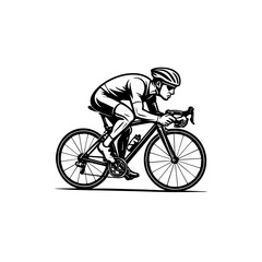 Cyclist leaning forward on a racing bike in sharp linework