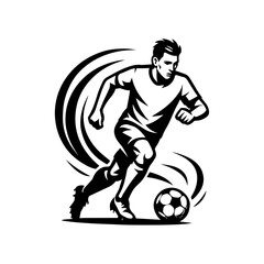 Footballer dribbling with bold curved motion trails