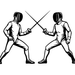 Fencer in duel stance with crossed swords