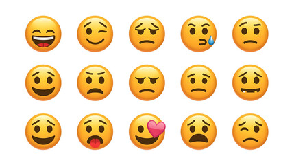 Emoji faces set of varied emotions