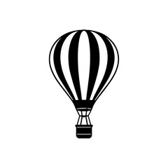 Hot air balloon with basket and striped balloon shape