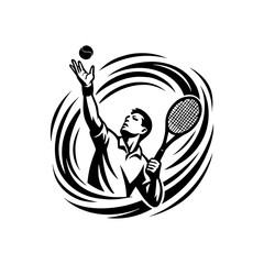 Tennis player serving with racket motion swirl