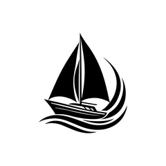 Yacht boat with sails in abstract curved design