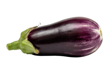 A single, ripe eggplant, isolated on a transparent background, showcasing its vibrant purple skin and green stem. background removed