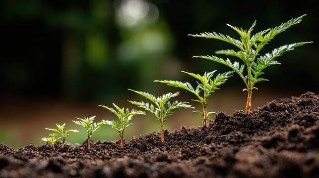 Three Thriving Plants Sprouting Amidst Green Finance Progress, Ideal for Social Media Campaigns Inspiring Sustainability Growth. - Powered by Adobe