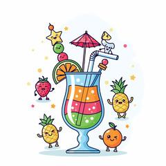 Fototapeta premium beverage, cocktail, summer, party, drink, glass, alcohol, bar, illustration, tropical, lime, vector, cold, ice, colorful, citrus, juice, cool, refreshment, isolated, fruit, background, white, orange, 