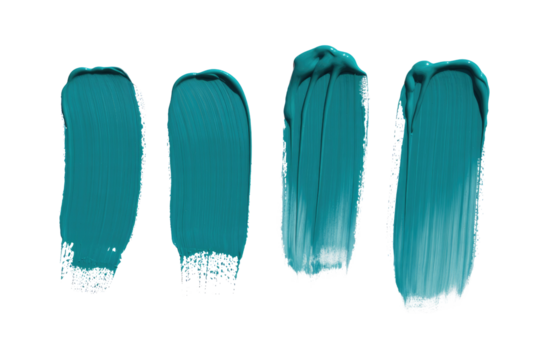 Four teal paint strokes on a transparent background, isolated, perfect for design elements. background removed