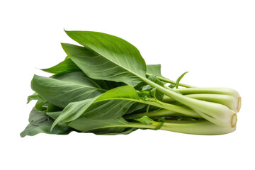 A bunch of fresh green Gai Lan, a popular Asian vegetable, with its vibrant leaves and stems, isolated on a transparent background. background removed