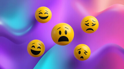Naklejka premium 3D emoticons showing mixed emotions on vibrant abstract background