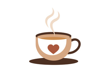 Obraz premium Stylized cup of coffee with steam and a heart in the middle