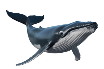 A realistic 3D rendering of a humpback whale, swimming gracefully against a transparent background. background removed