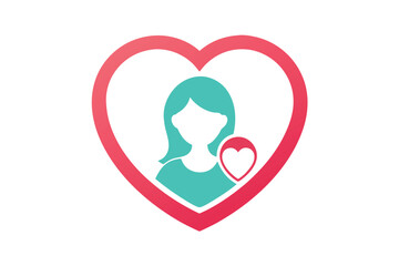 Woman silhouette inside pink heart shape, representing love and relationships concept