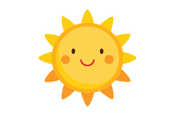 A cute cartoon sun with a happy face radiating on white background