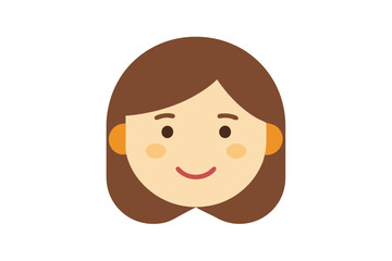 Smiling Female Cartoon Character with Brown Hair and Light Skin Tone