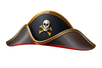 Pirate hat skull crossbones emblem isolated on a transparent background