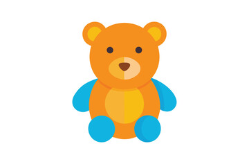 Adorable Orange Teddy Bear with Blue Accents Sitting on a White Background