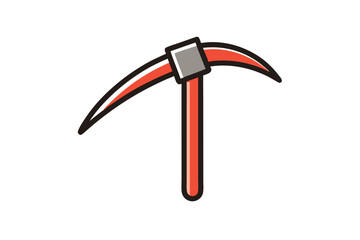 Red and Gray Cartoon Pickaxe with Thick Black Outline on White Background