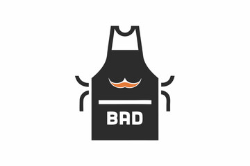 Illustration of a black apron with an orange mustache and the word BAD