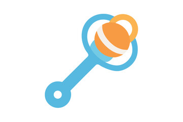 Simple vector illustration of a light blue and orange baby rattle