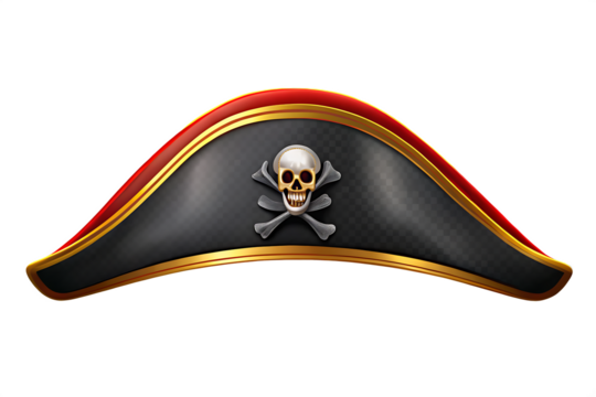Pirate hat skull crossbones emblem isolated on a transparent background