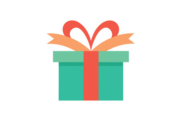 A cheerful teal gift box with ribbons and bows on a white background