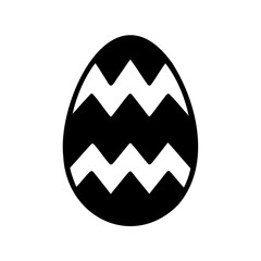 A simple black and white Easter egg with a zigzag pattern design