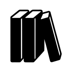 Three books standing in a row, one slightly tilted, solid design