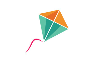 Colorful geometric kite with pink tail on a white background, summer fun
