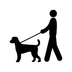 A simple pictogram of a person walking a dog on a leash