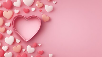 top view heart border on isolated pink background st valentines celebration concept for banner design sale social media blog cover thumbnail presentation linkedin