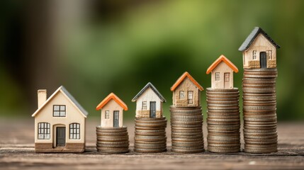 Striking Closeup of a Stack of Coins Representing Growth Overlaid on a Modern Architectural House Design Perfect for Real Estate Campaigns, Inspiring Financial Aspiration and Progress.