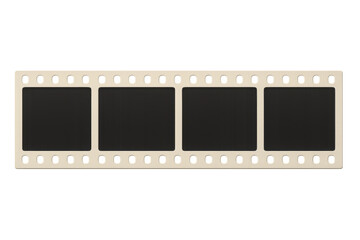 Blank film strip with four empty frames on transparent background