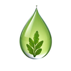 Transparent green drop containing vibrant leaves symbolizes nature and purity in sustainable practices