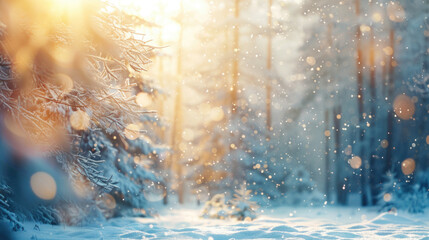 Winter nature scene with sun shining.