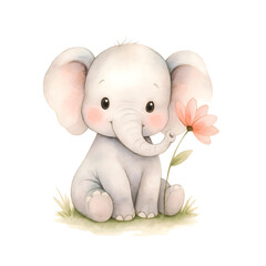 Cute Watercolor Baby Elephant Illustration