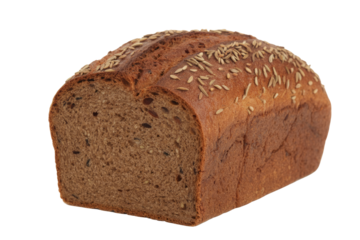 A loaf of crusty multigrain bread with caraway seeds, isolated on transparent background. background removed