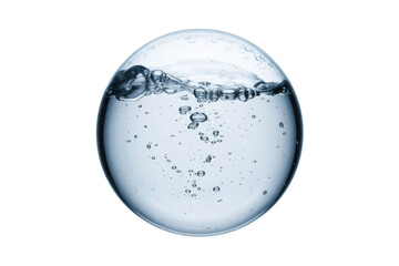A transparent sphere filled with clear liquid, showcasing bubbles and a gentle wave. background removed