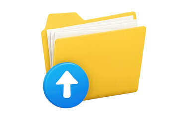 Upload symbol pointing at folder with documents on transparent background