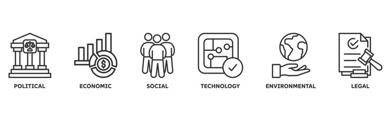 Pestel icon set illustration illustration concept with icon of political, economic, social, technology, environmental, legal 