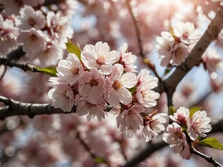 Fototapeta premium Delicate Pink Cherry Blossoms on Tree Branches