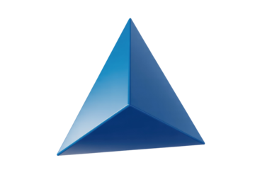 A 3D render of a blue triangular pyramid, isolated on a transparent background. background removed