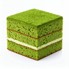 Vibrant matcha cake composition featuring layers and vibrant color palette on white background
